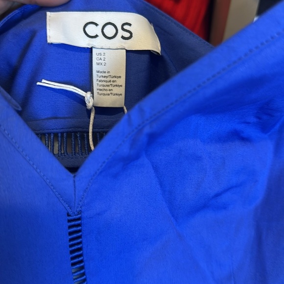 COS blue adjustable strap v neck side zipper closure midi dress size 2 NWT - Picture 2 of 3